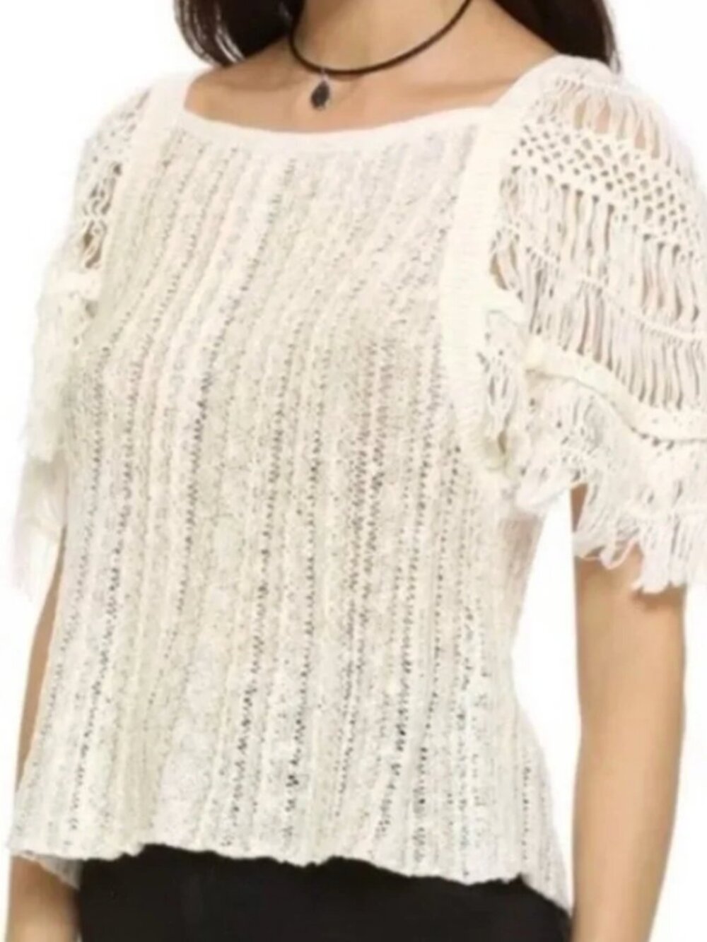 Free People Blackbird Blouse XS Ivory Crochet Macrame Boho